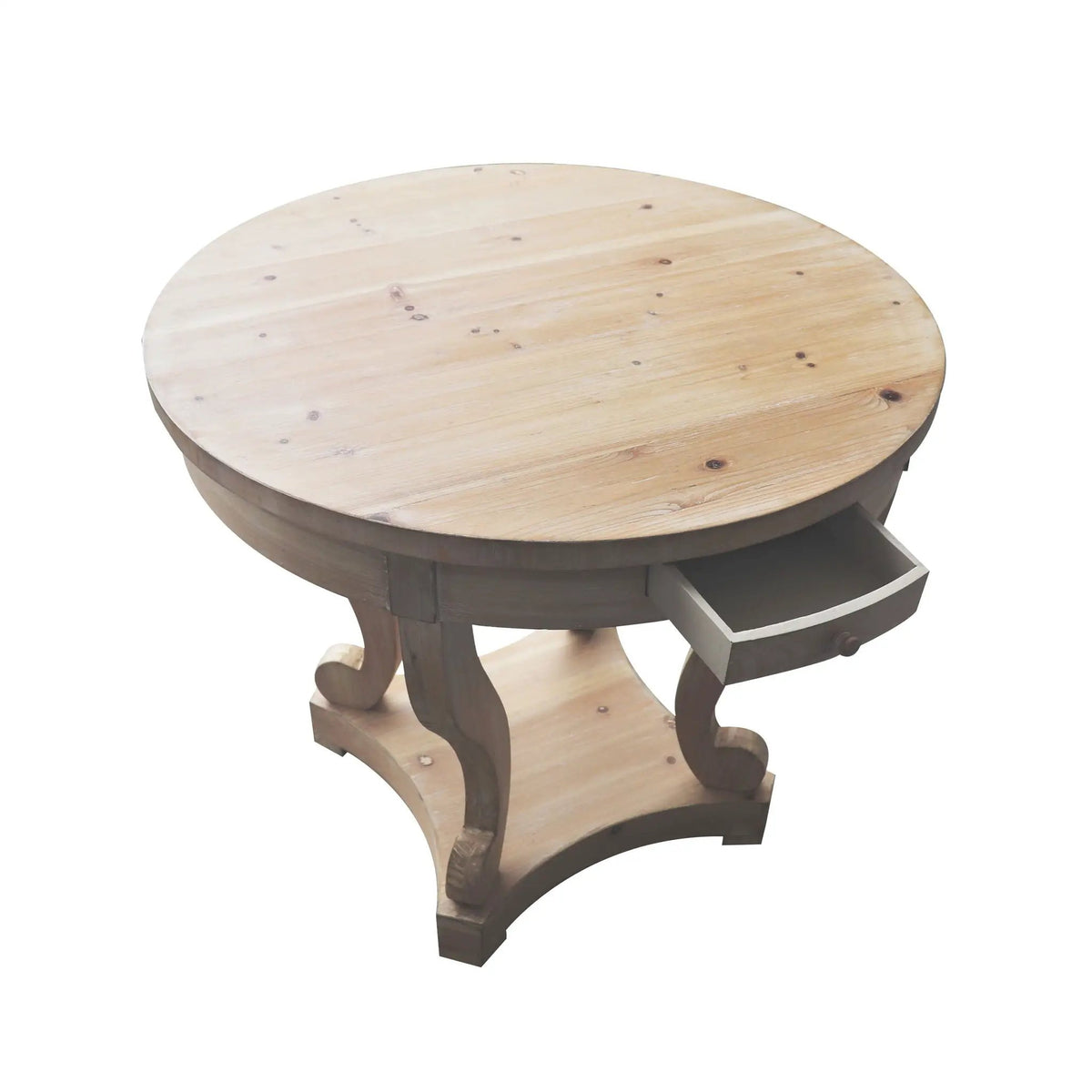 Round Farmhouse Table | 2 Side Drawers | Distressed Finish | Small Size