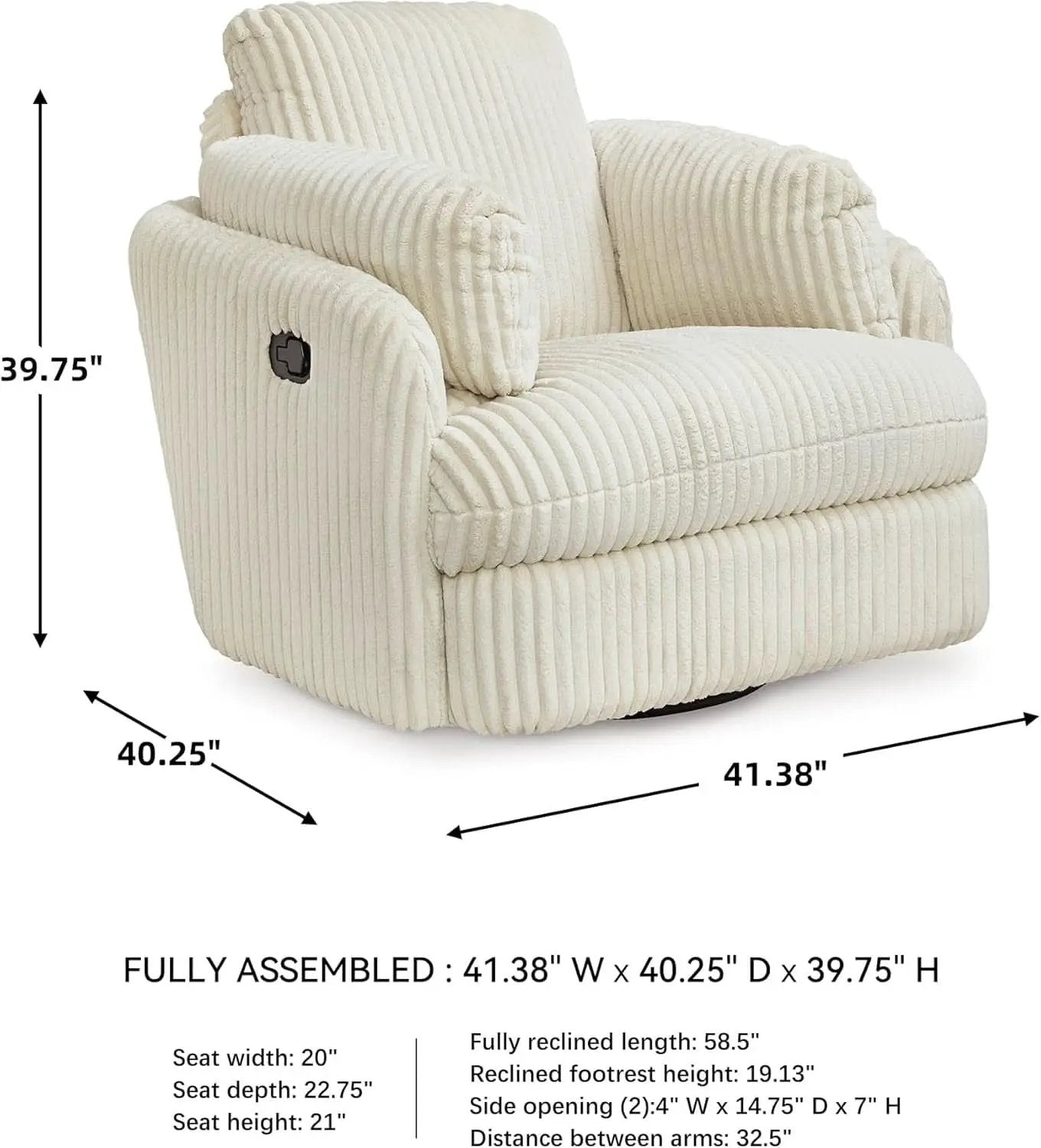 White Modern Swivel Glider Recliner With Hidden Storage from PriceLows™
