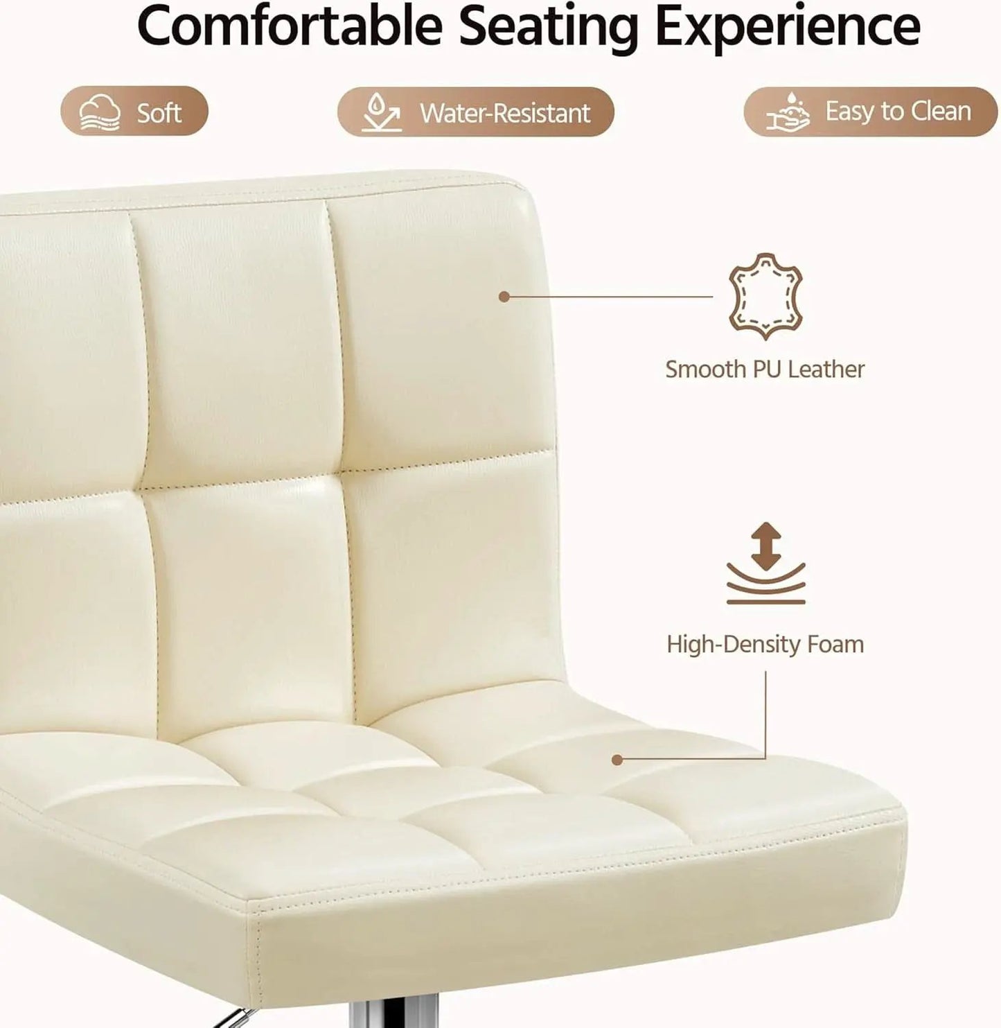 Beige Adjustable PU Leather Swivel Bar Stools Set Of 2 from PriceLows™