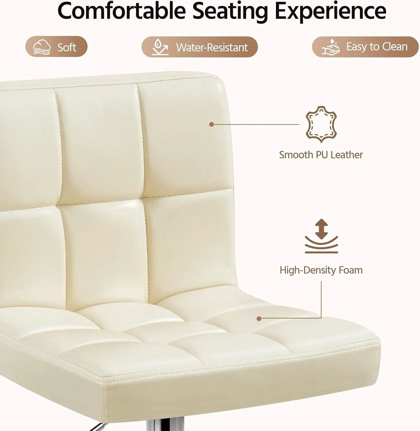 Beige Adjustable PU Leather Swivel Bar Stools Set Of 2 from PriceLows™
