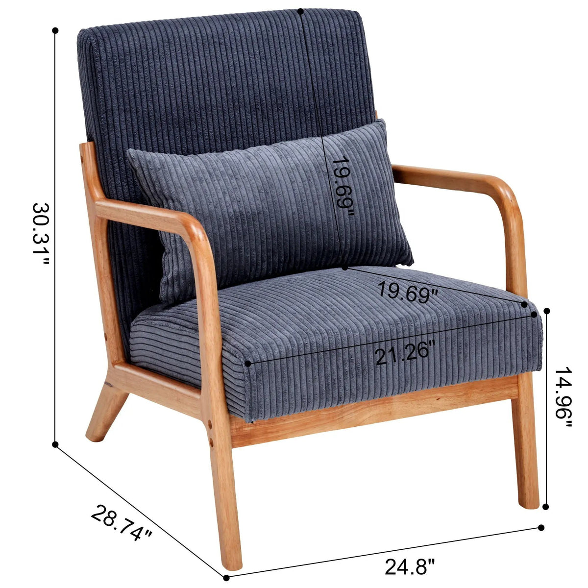 Upholstered Accent Arm Chair | Rubberwood Frame | Removable Pillow | Natural Texture