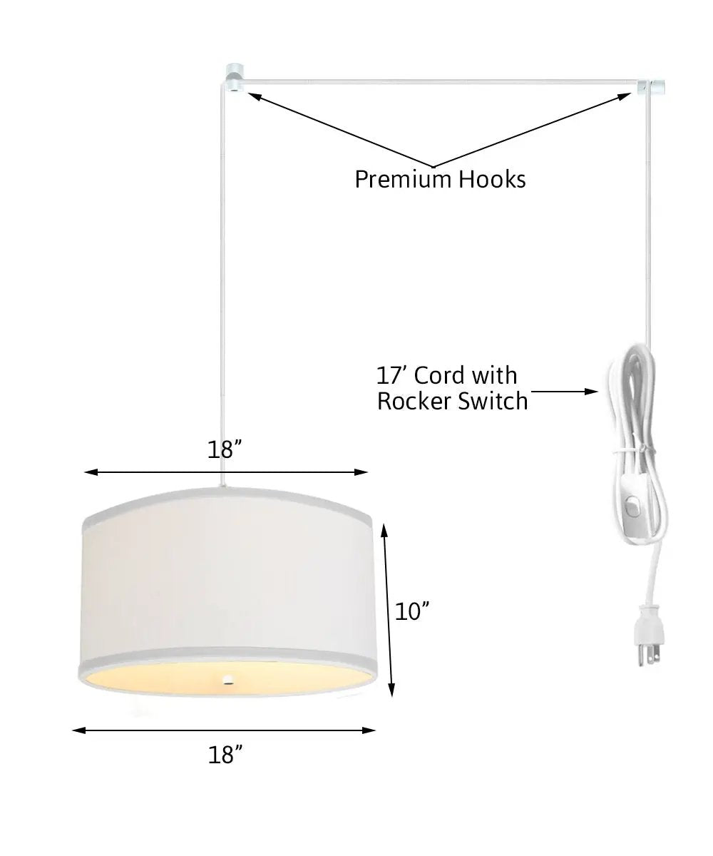 Plug In Swag Pendant | 2 Light | 18 Inch | White Linen Diffuser
