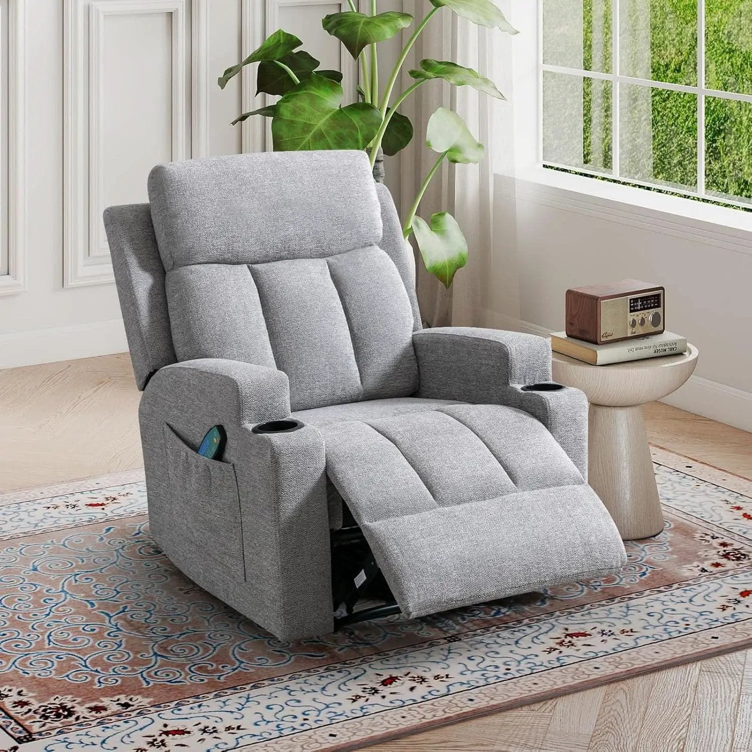 Light Grey Upholstered Manual Recliner With Massage from PriceLows™