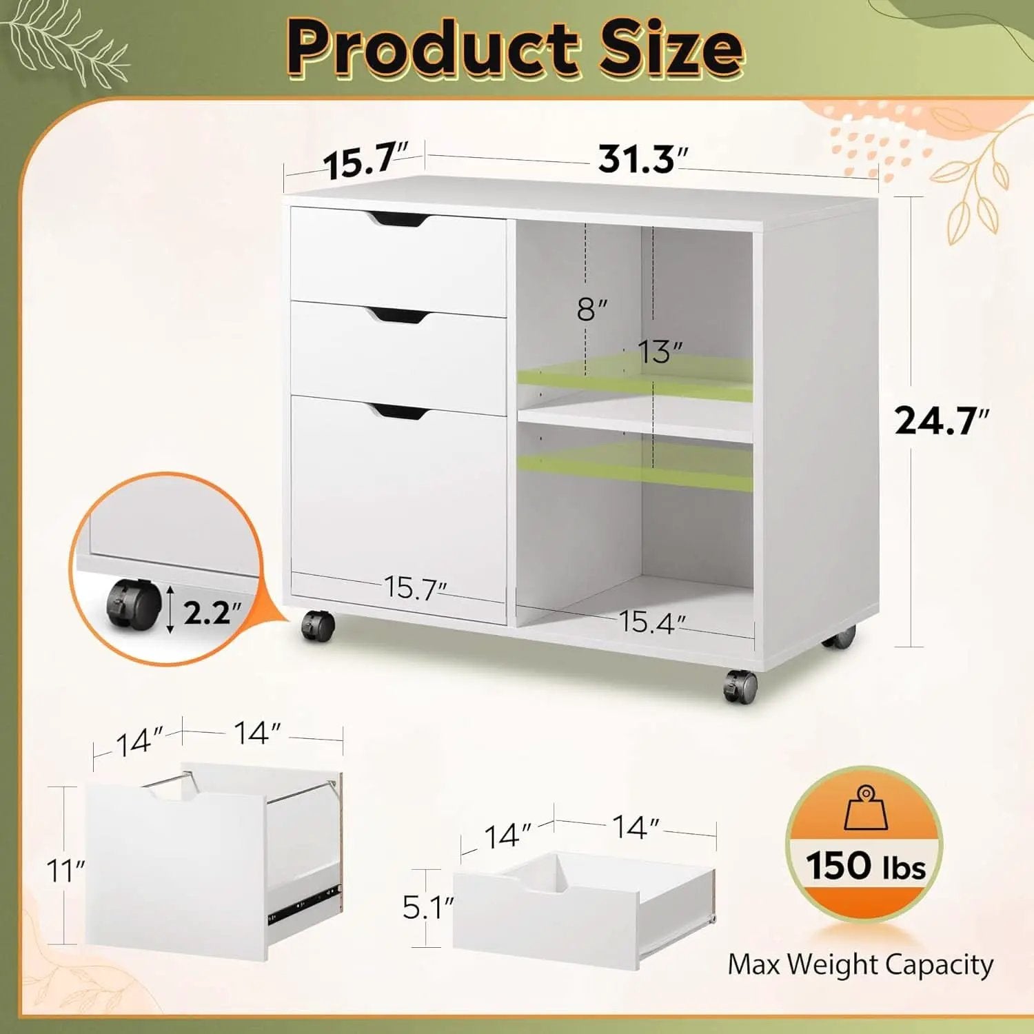 Rolling 3 Drawer File Cabinet With Printer Stand For Office from PriceLows™