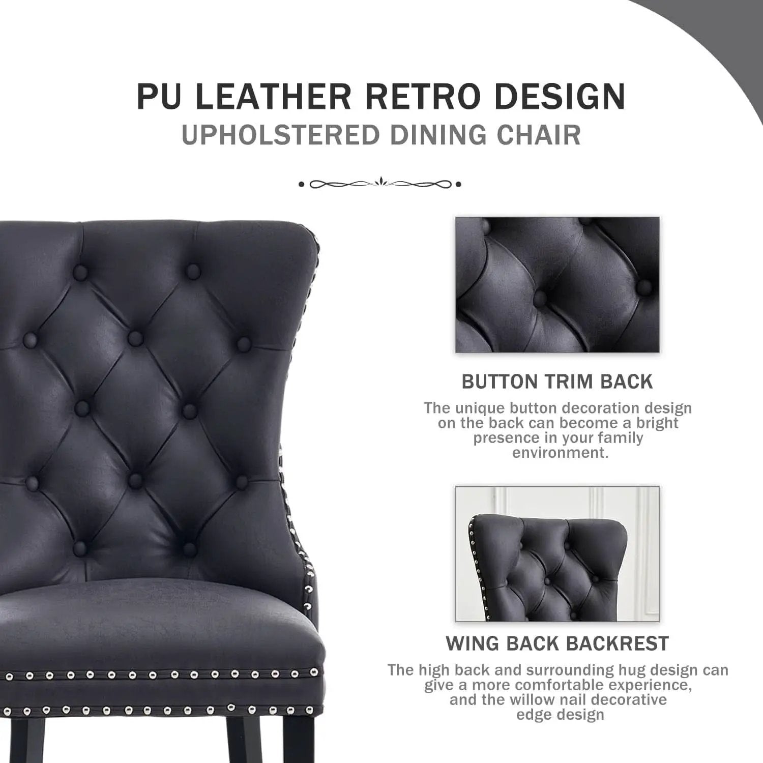 Leather Dining Chairs Set Of 4 Wingback Upholstered With Nailhead Trim Black from PriceLows™