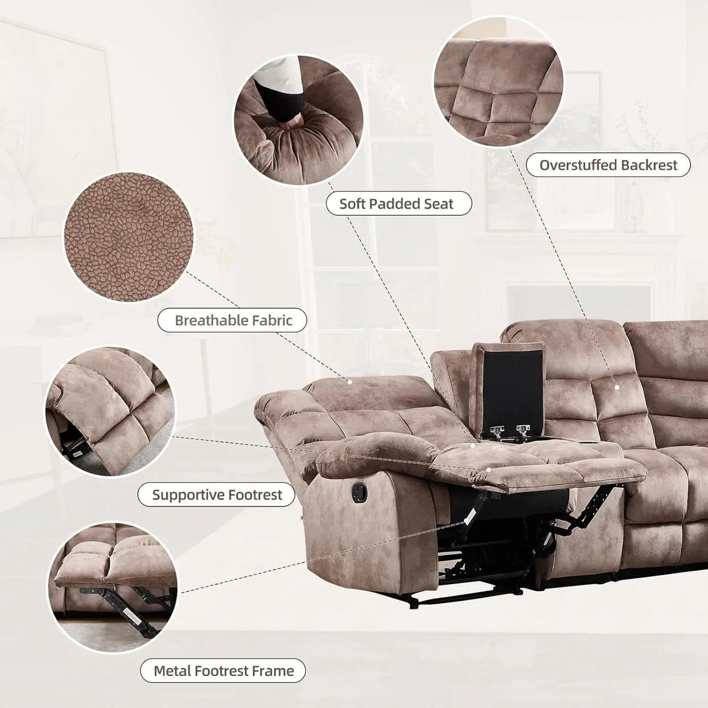 Brown Manual Reclining Sectional Sofa With Cup Holders from PriceLows™