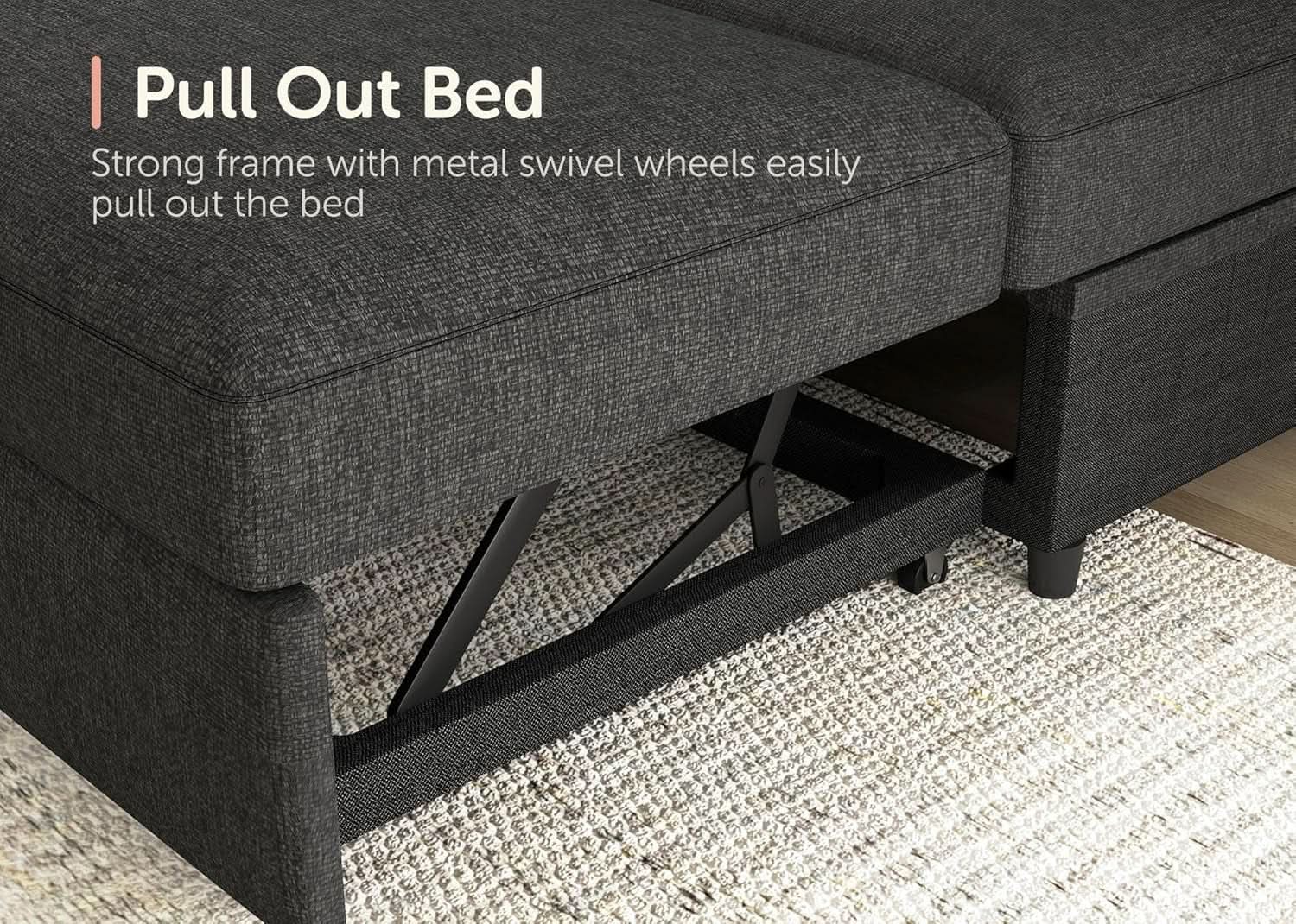 Dark Grey Sectional Sleeper Sofa With Pull Out Bed from PriceLows™