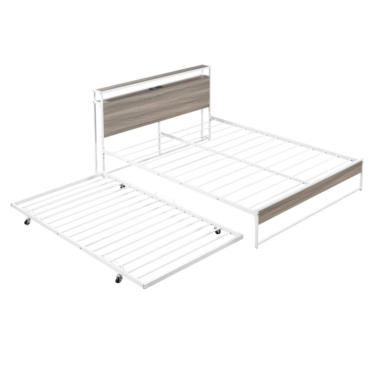 Platform Bed Frame With Trundle | USB Ports | Slat Support | Metal And Wood Build
