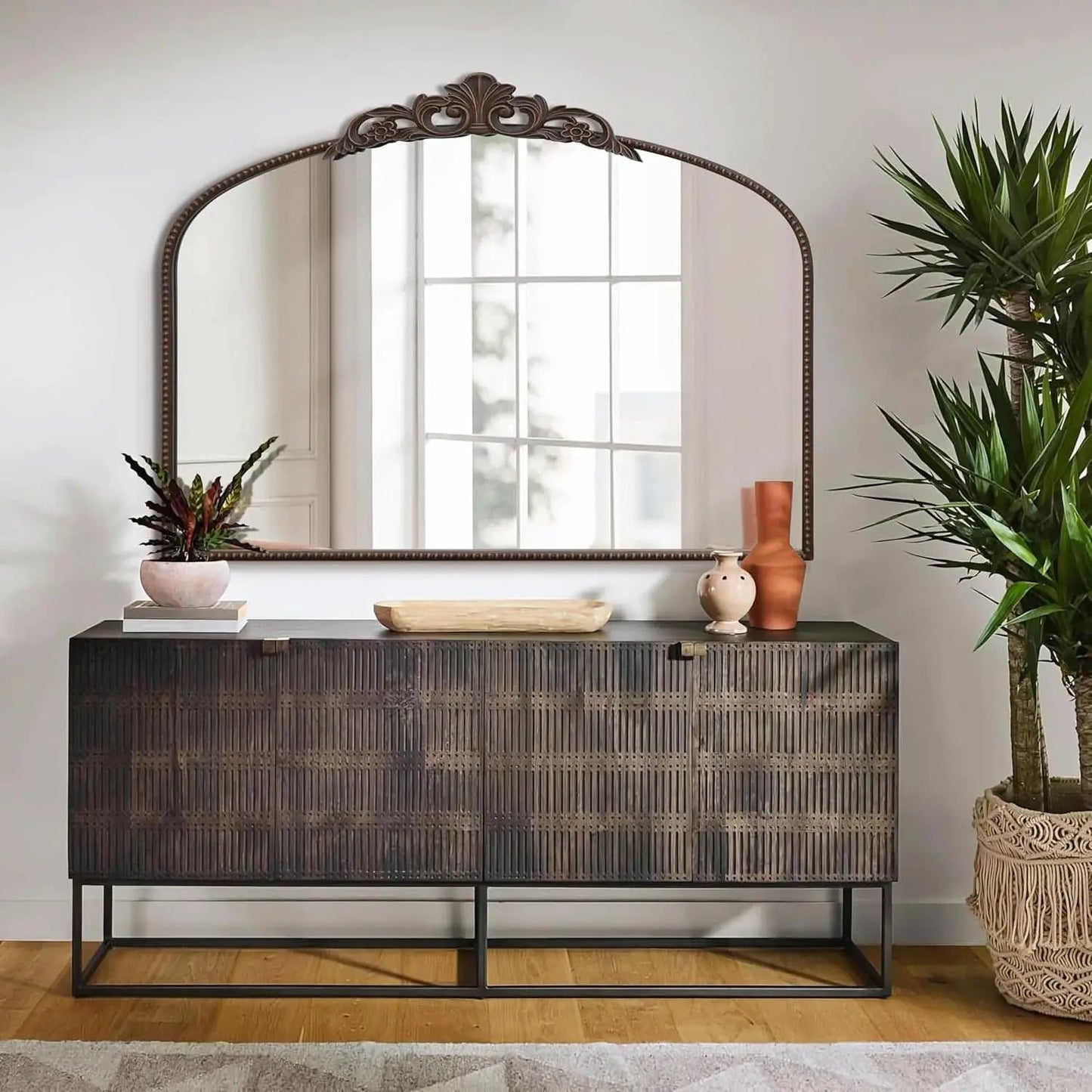 Bronze Vintage Baroque Mirror 40 By 30 Inch Arch Wall Mount from PriceLows™