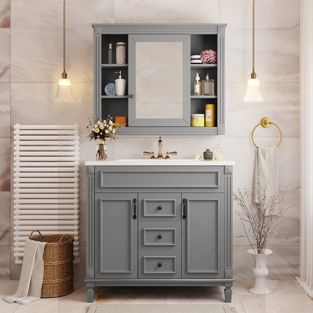 Bathroom Vanity With Top Sink | Mirror Cabinet Included | 2 Soft Closing Doors | 2 Drawers