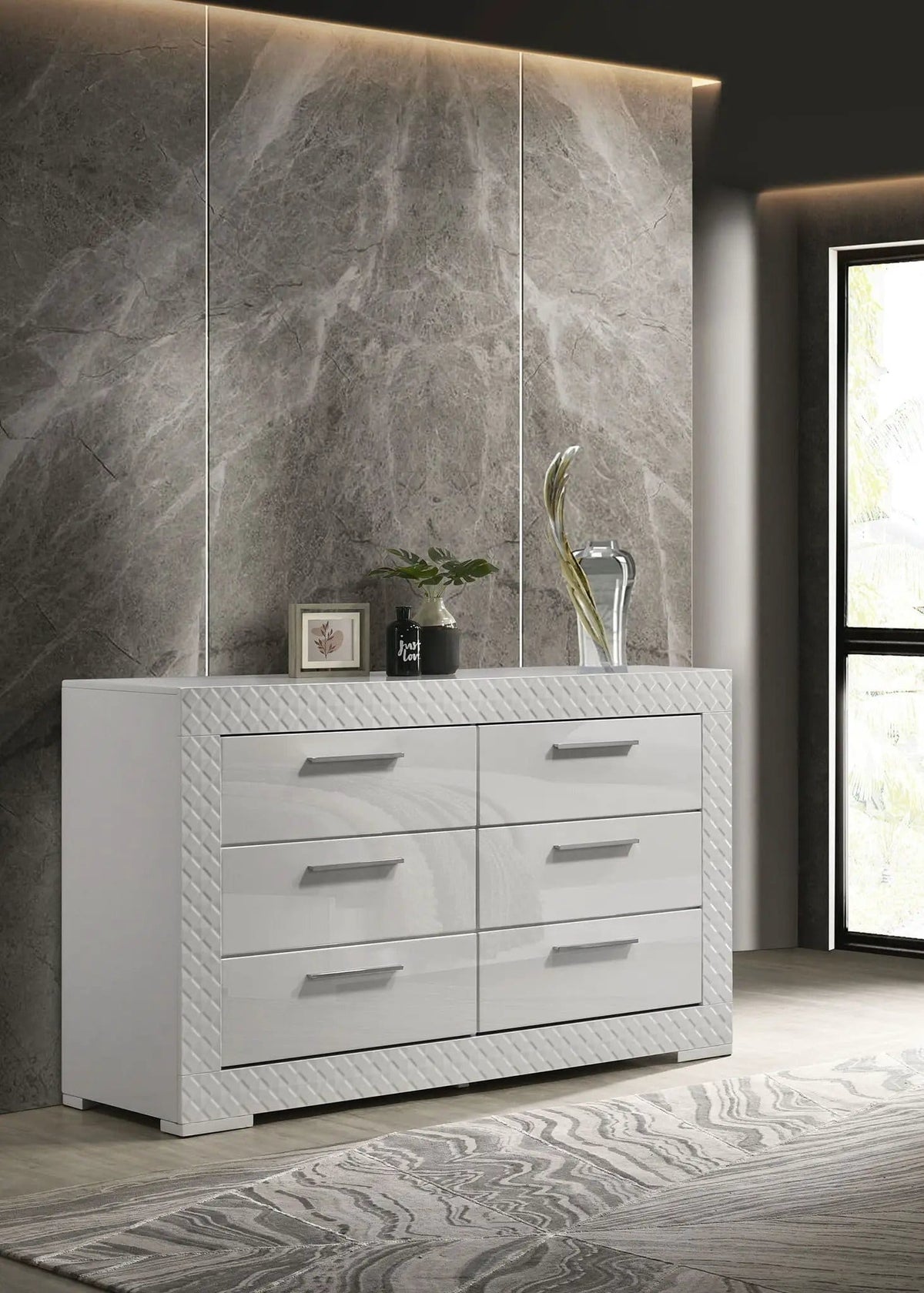 Ives 6-drawer Dresser Cabinet White High Gloss | 63 x 18 x 36.5 in | 6-Drawer | Bedroom
