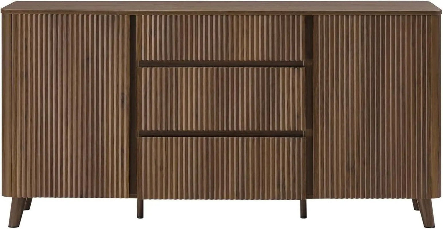 62 Inch Walnut Sideboard Buffet With Adjustable Shelves from PriceLows™