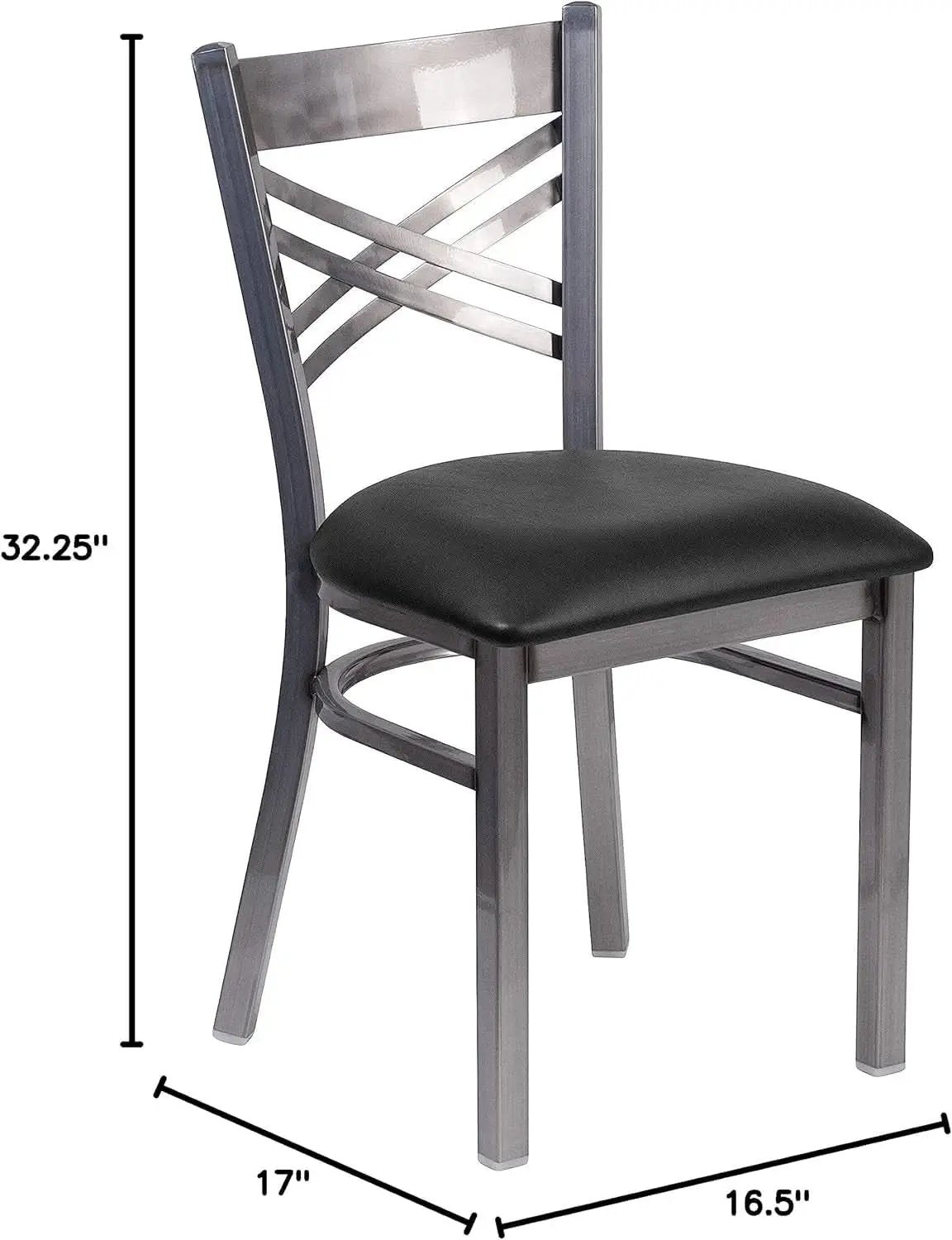 Two Pack Hercules Series Clear Coated X Back Metal Restaurant Chair Black Vinyl Seat from PriceLows™