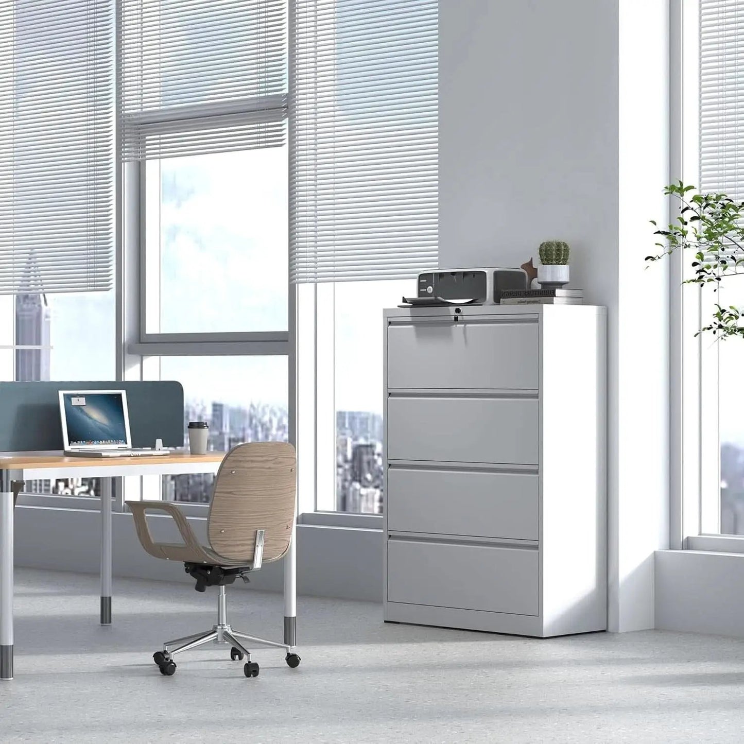 Lateral File Cabinet 4 Drawer White Metal With Locks from PriceLows™