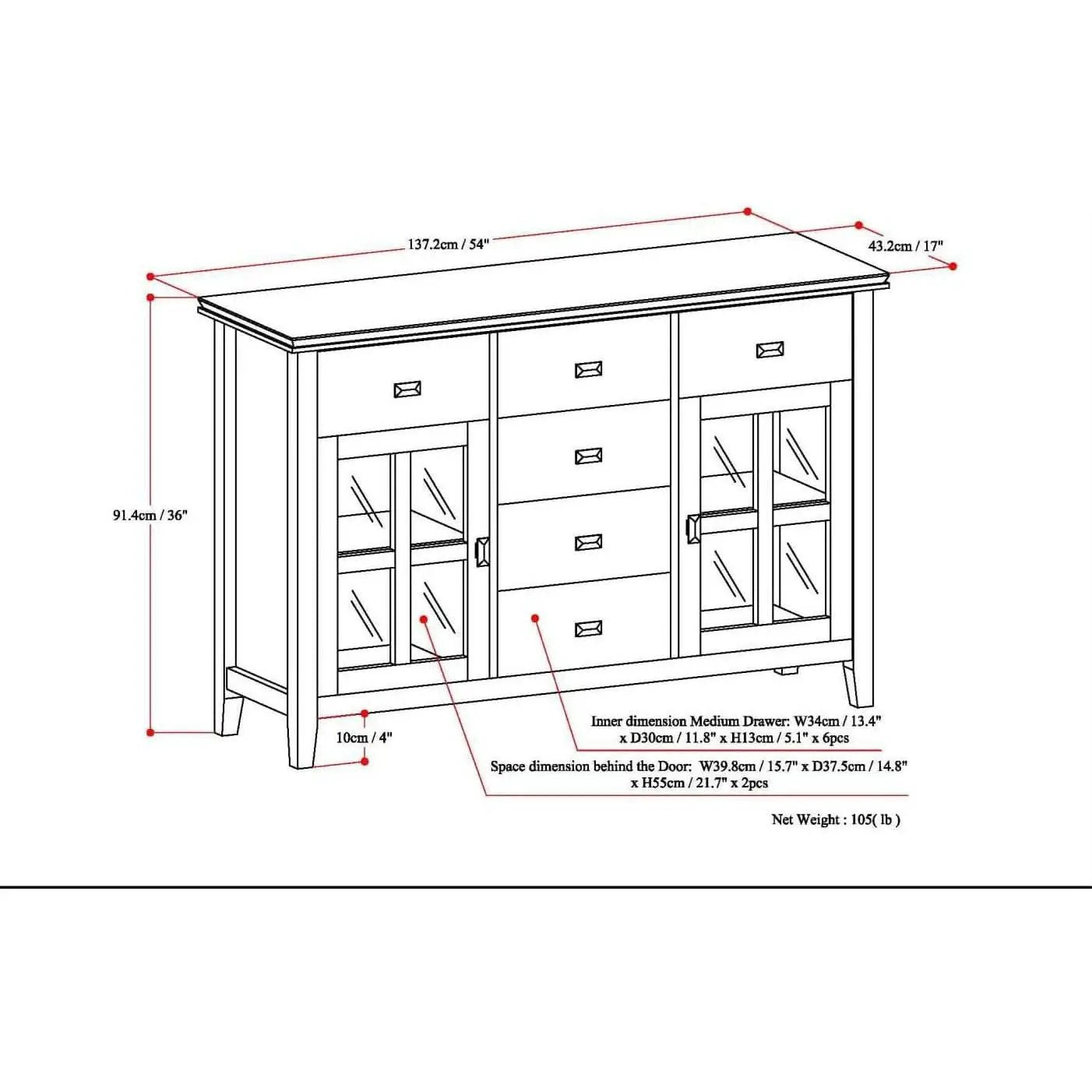 Pine Wood Sideboard Buffet Russet Brown Adjustable Shelves from PriceLows™