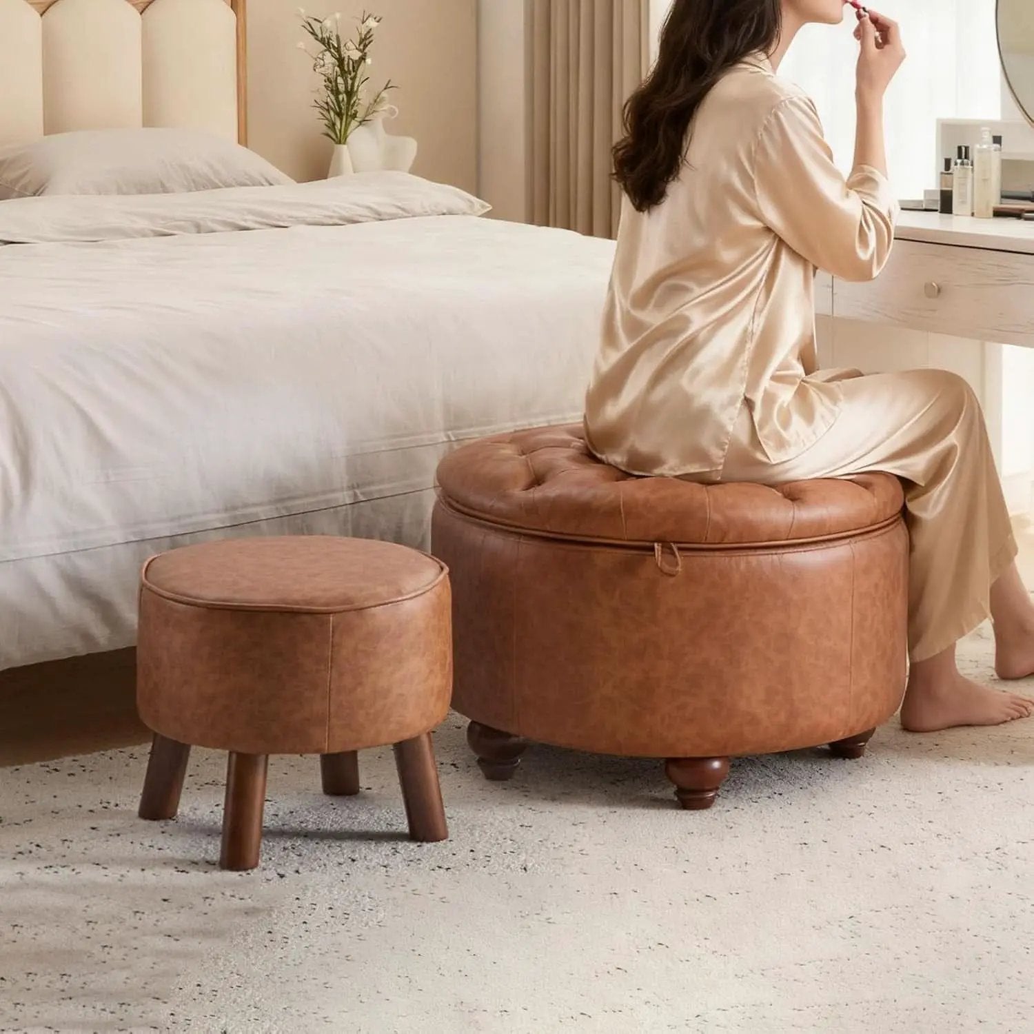 Twenty FourInch Round PU Leatherette Storage Ottoman from PriceLows™