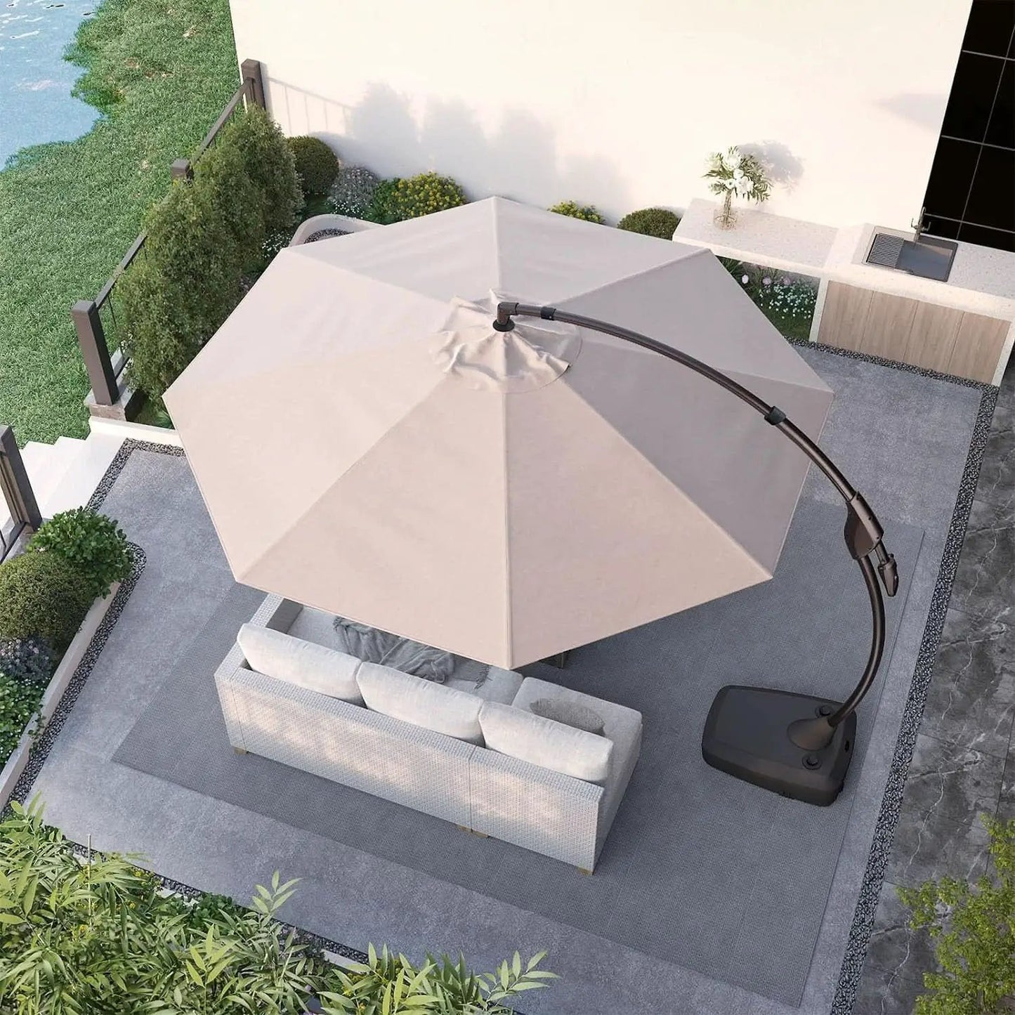 11ft Cantilever Umbrella With Base Champagne Aluminum Outdoor Patio Shade Durable Frame from PriceLows™