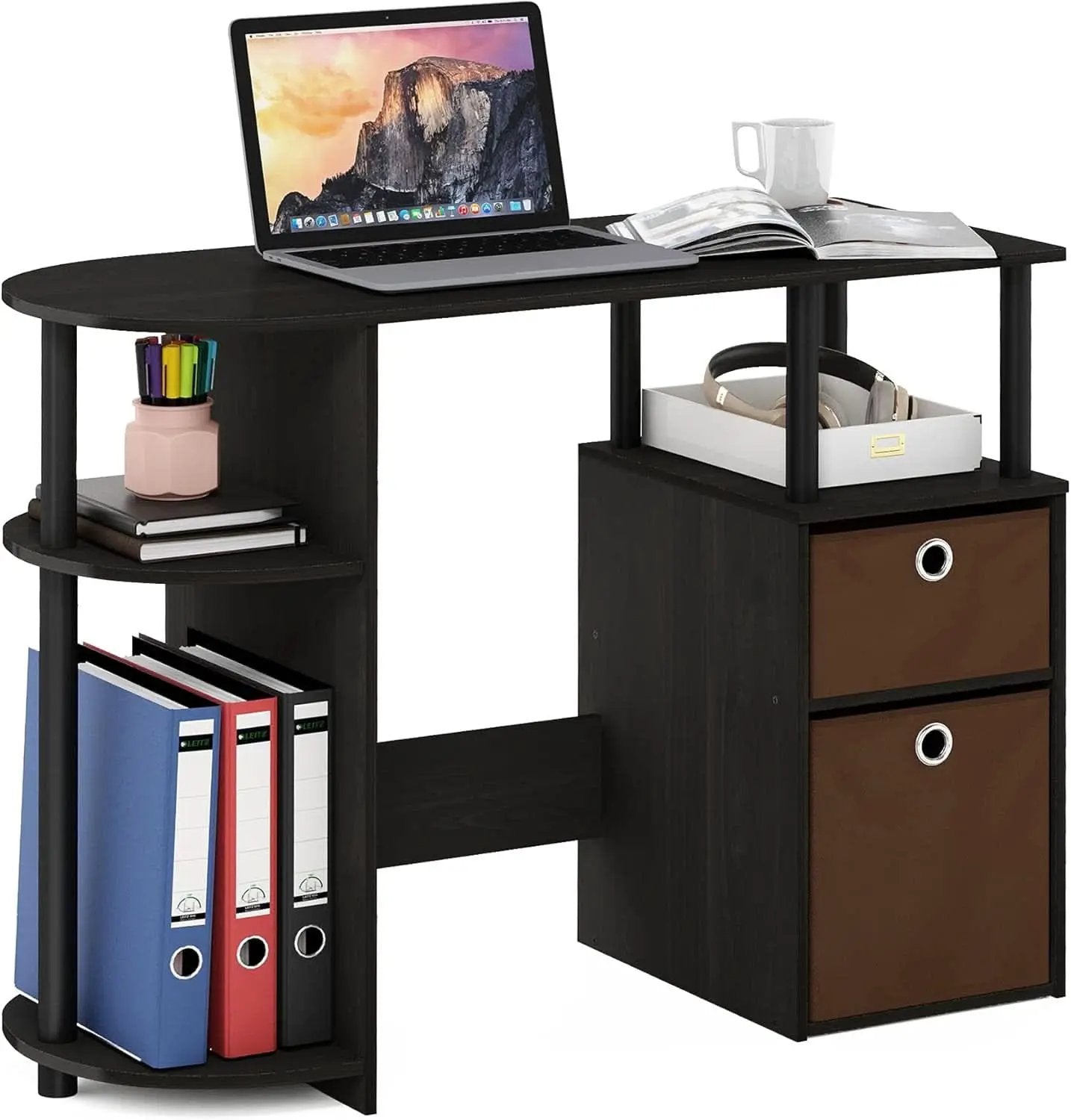Jaya Brown Computer Study Desk With Storage Bins And Shelf from PriceLows™