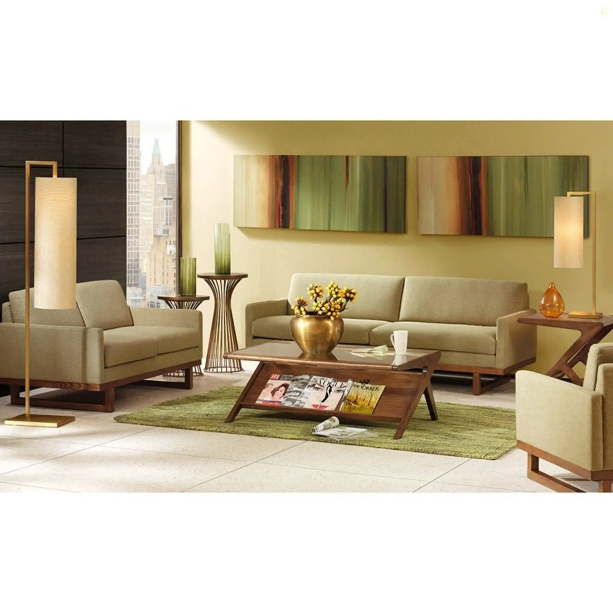Tempered Glass Coffee Table | Walnut Pecan Finish | Solid Wood Frame | Angular Design