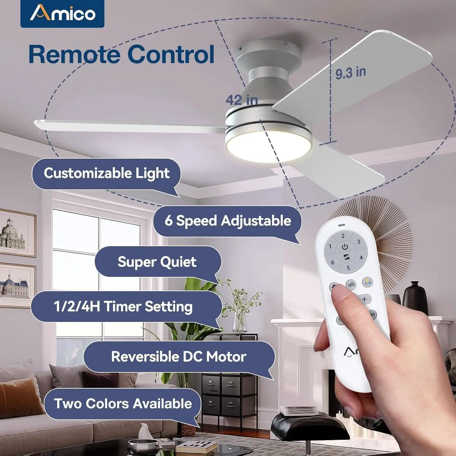 42 Inch Low Profile Ceiling Fan Remote With Dimmable Lights from PriceLows™