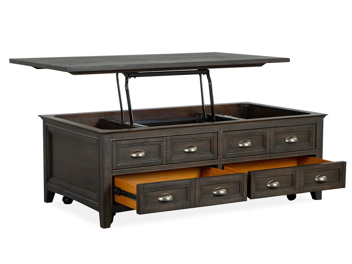 Westley Falls Lift Top Cocktail Table | Graphite | Storage With Casters | Pine Veneer