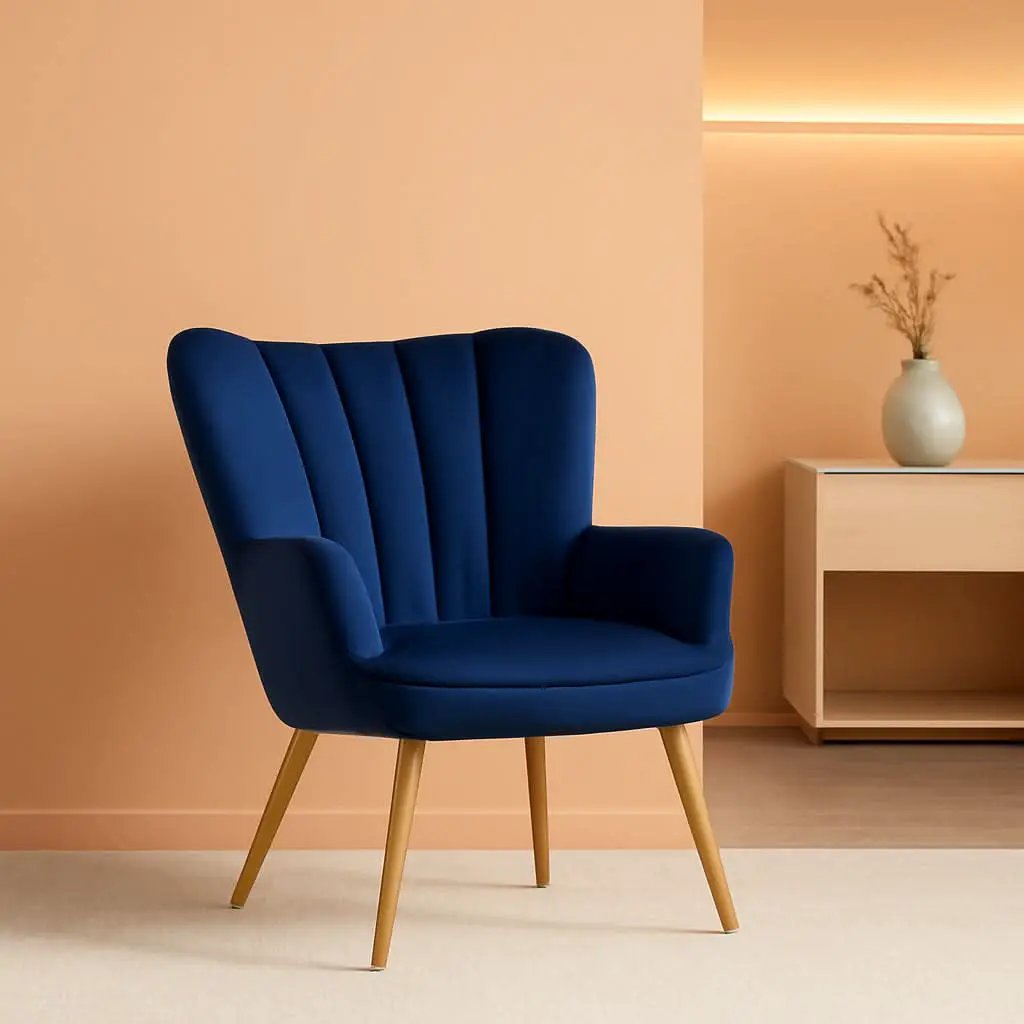 Blue Velvet Wingback Chair With Metal Legs For Living Room from PriceLows™