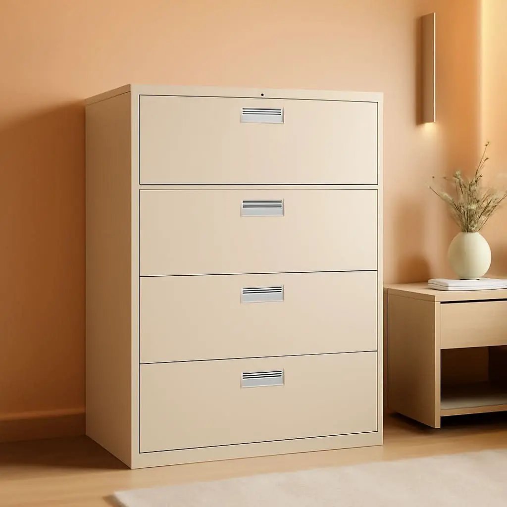 4 Drawer Lateral File Cabinet With Lock Light Gray from PriceLows™