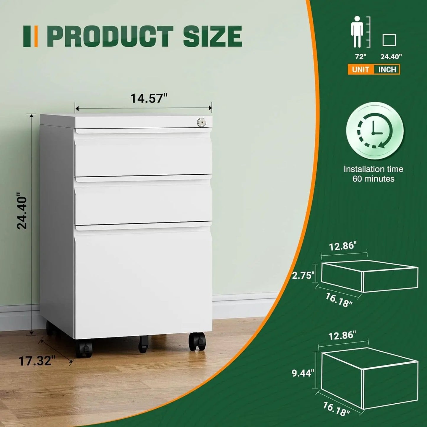 3 Drawer Mobile File Cabinet With Lock Under Desk Filing Cabinet For Home Office from PriceLows™