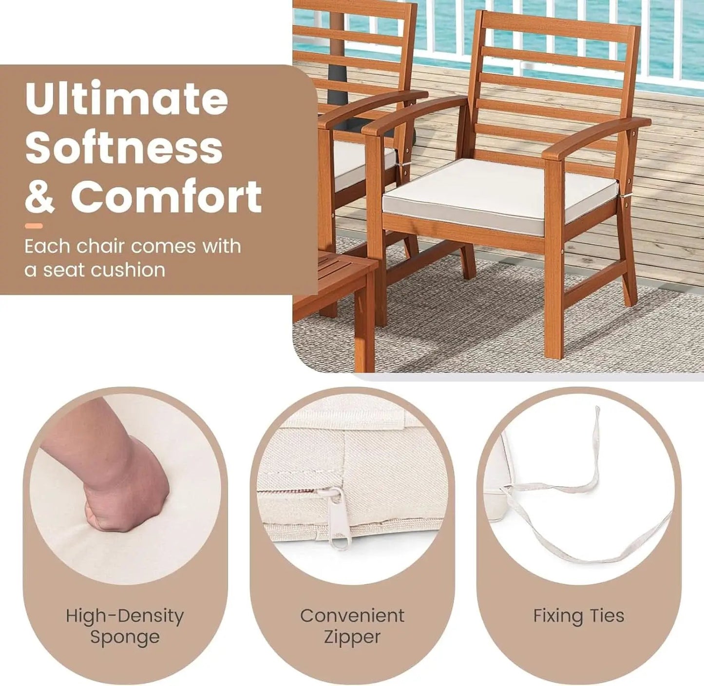 Acacia Wood Outdoor Conversation Set With Cushions White from PriceLows™