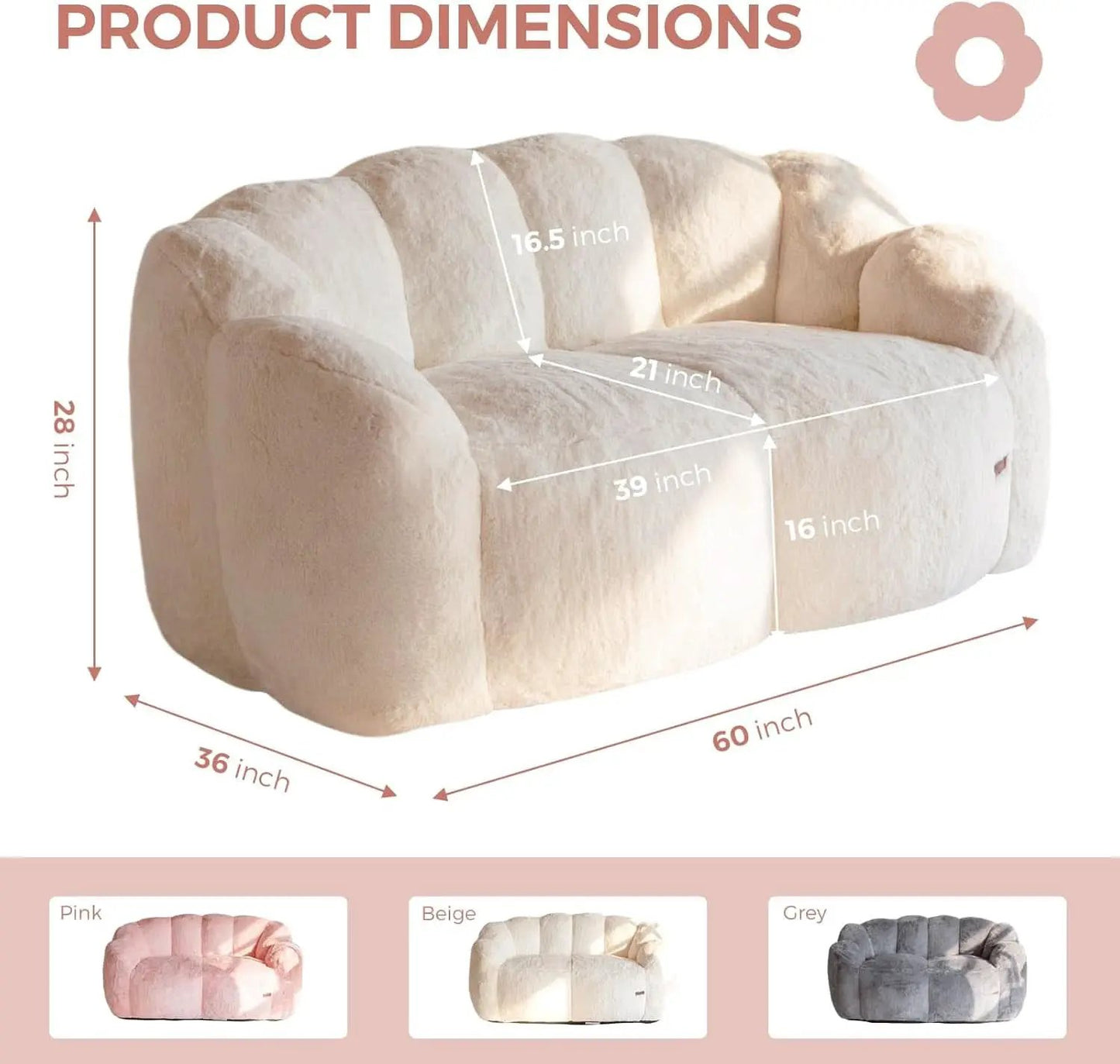 Beige Floral Shaped Bean Bag Sofa For Adults Living Room from PriceLows™
