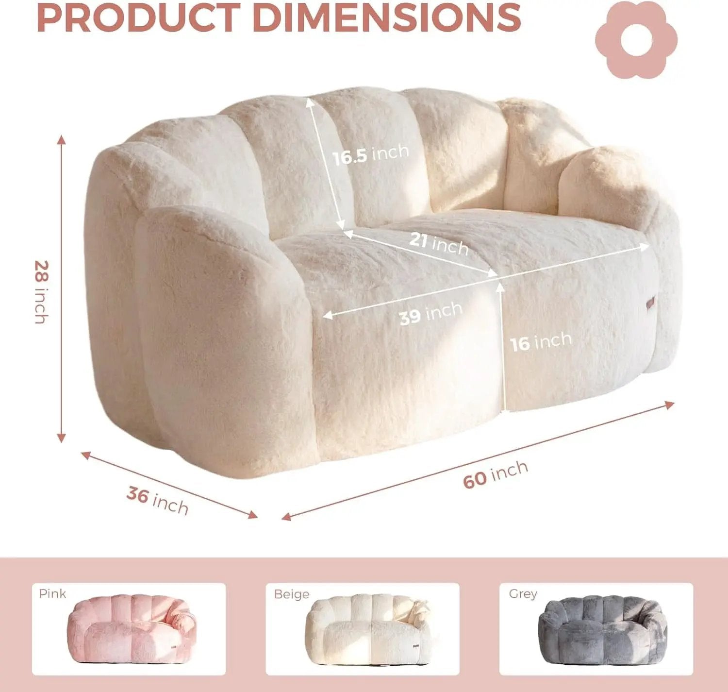 Beige Floral Shaped Bean Bag Sofa For Adults Living Room from PriceLows™