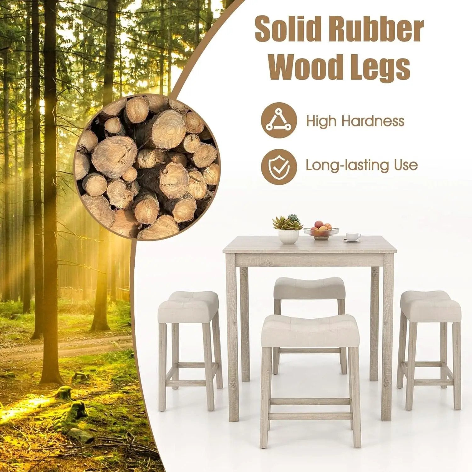 Bar Table Set Square Ultrasoft Cushioned Stools Space Saving from PriceLows™
