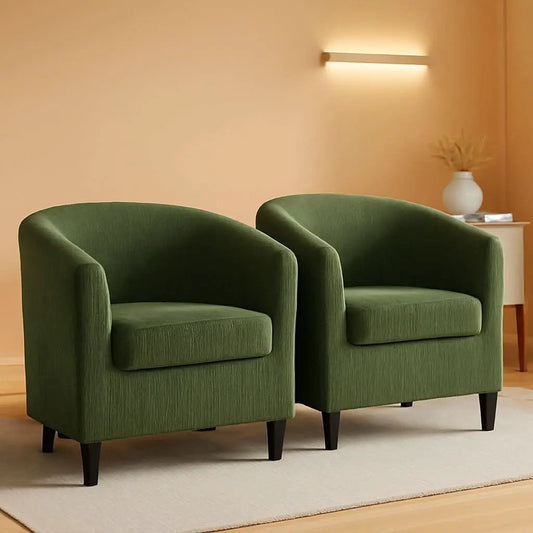Corduroy Barrel Chairs Set of 2 Dark Green Upholstered from PriceLows™