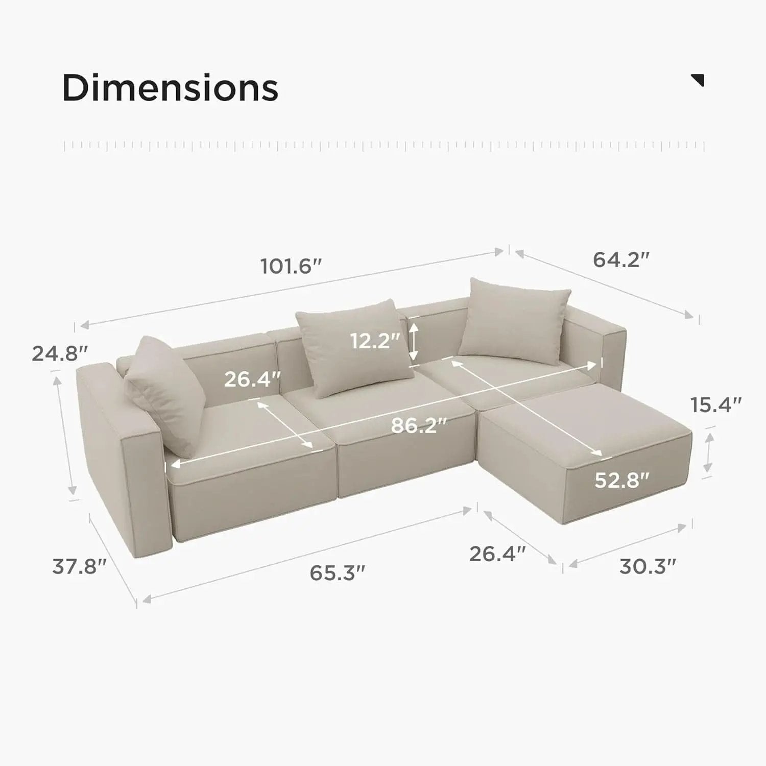 Modular Sectional Sofa Set Linen Cream With Ottoman And Chaise from PriceLows™
