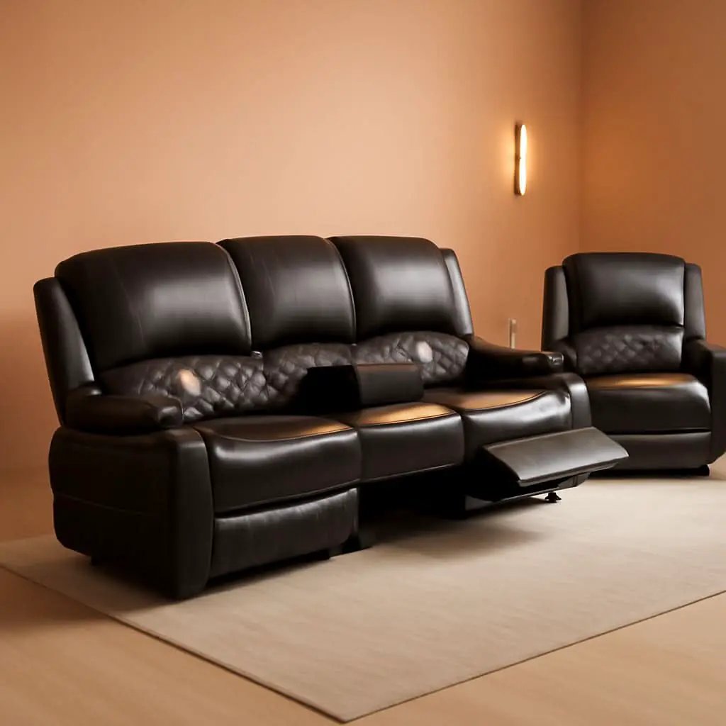 Grey Leather Reclining Loveseat Set With Console And Chairs from PriceLows™