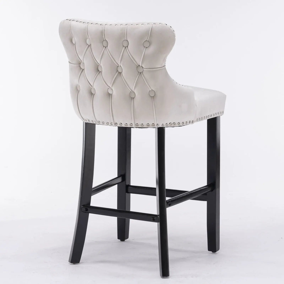 Wing-Back Barstools | Button Tufted Decoration | Wooden Legs With Nailhead Trim | Contemporary Upholstery
