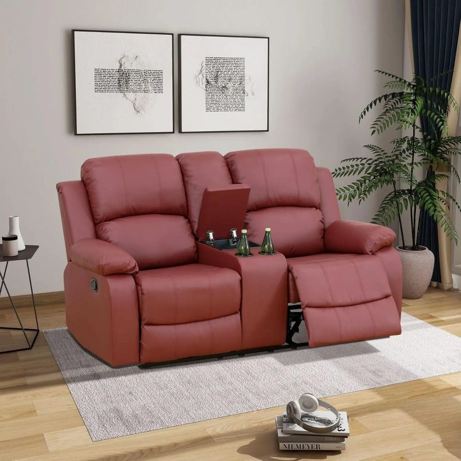 Leather Recliner Sofa Set 3 Piece For Living Room Red from PriceLows™
