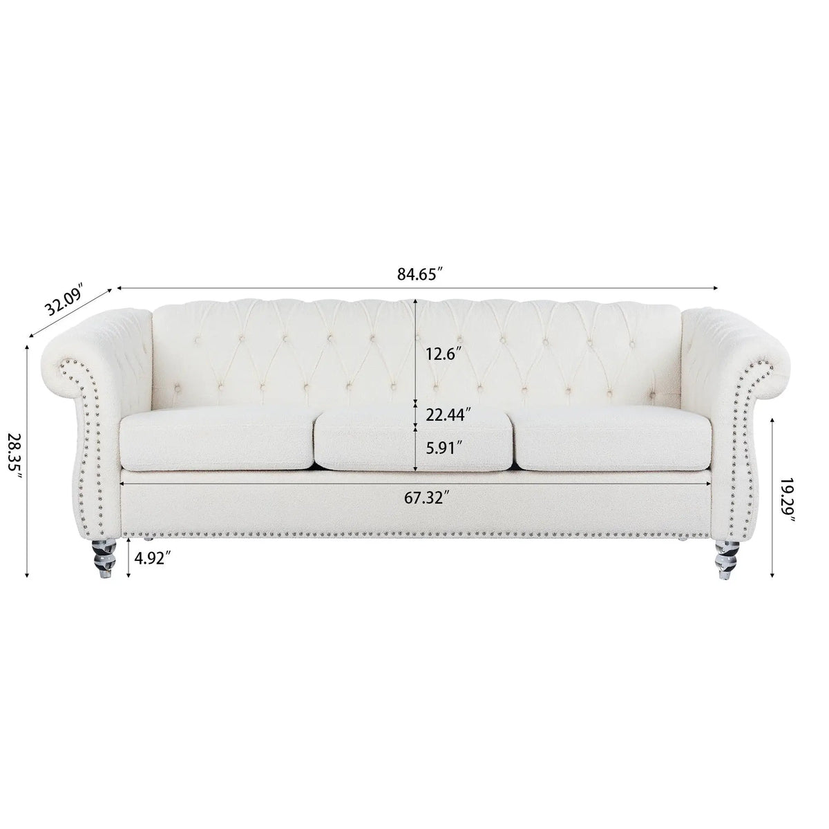 Rolled Arm Chesterfield Sofa | 3 Seater | Staggered Deep Pull Buckles | TB117 Compliant