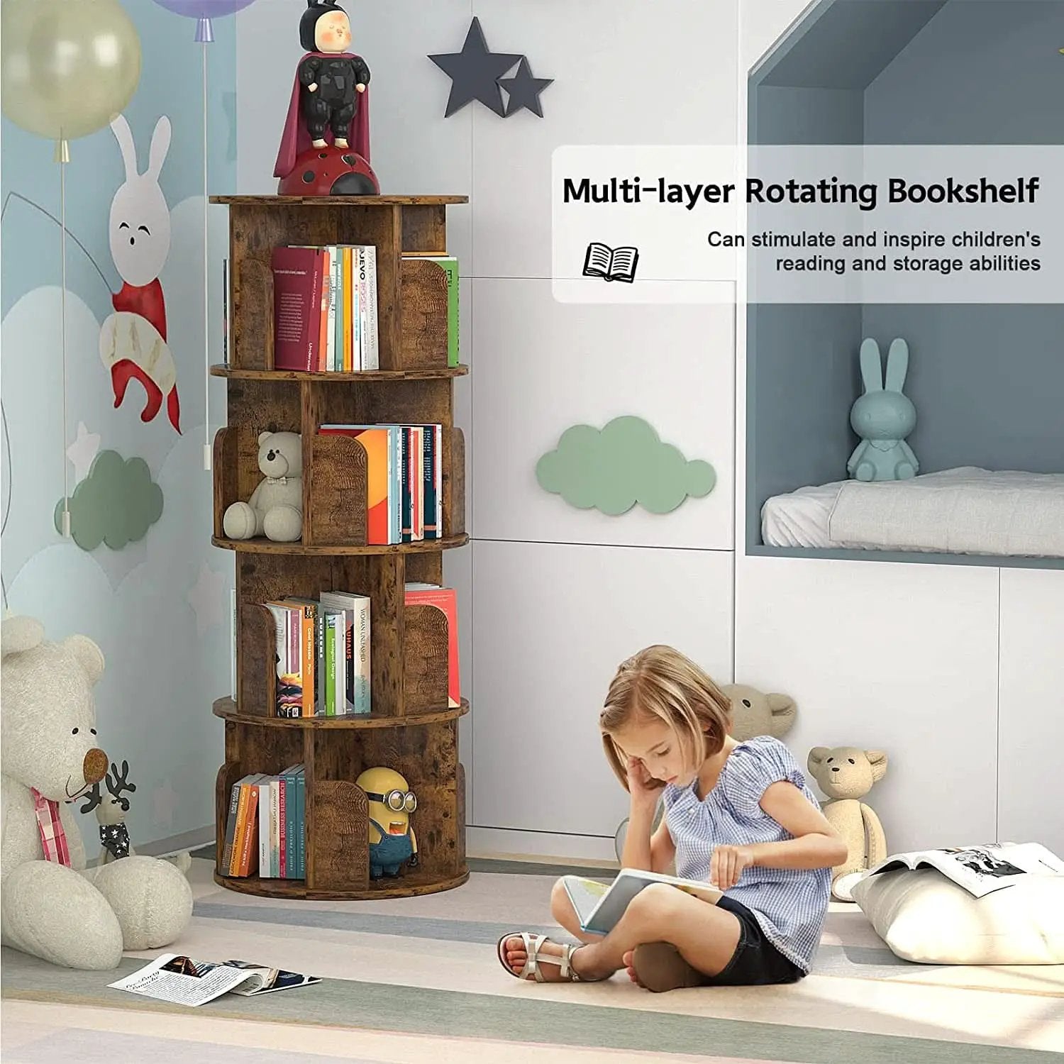 Rotating Corner Bookshelf 360 Degree 4 Tier Space Saving from PriceLows™