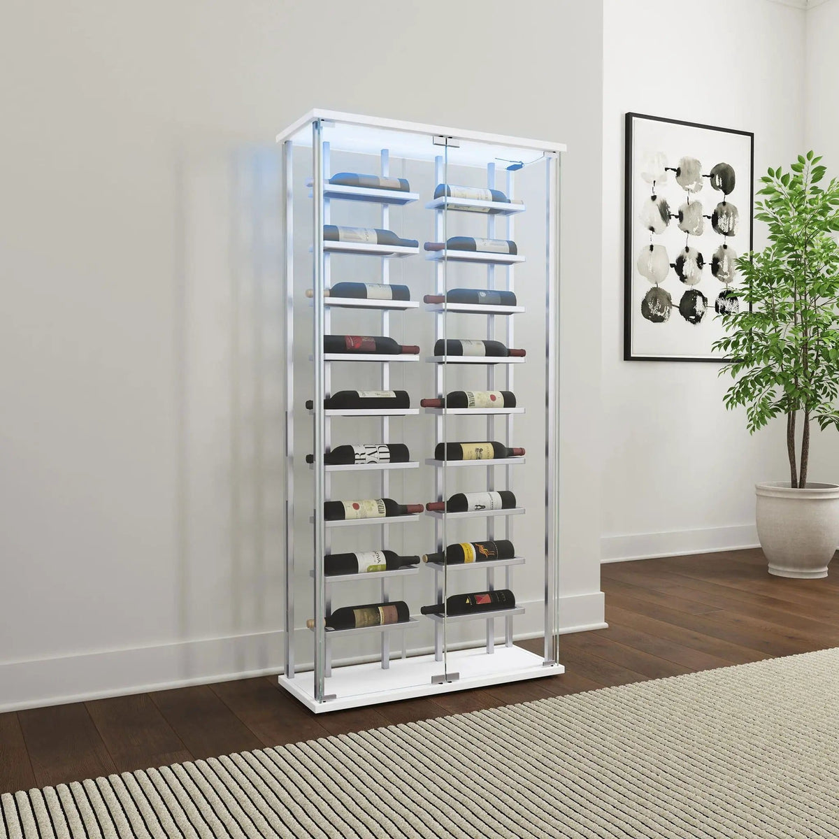 Montara Tempered Glass Wine Storage LED Curio Cabinet Chrome | 31.5 x 11.75 x 64.25 in | Tempered Glass | Home