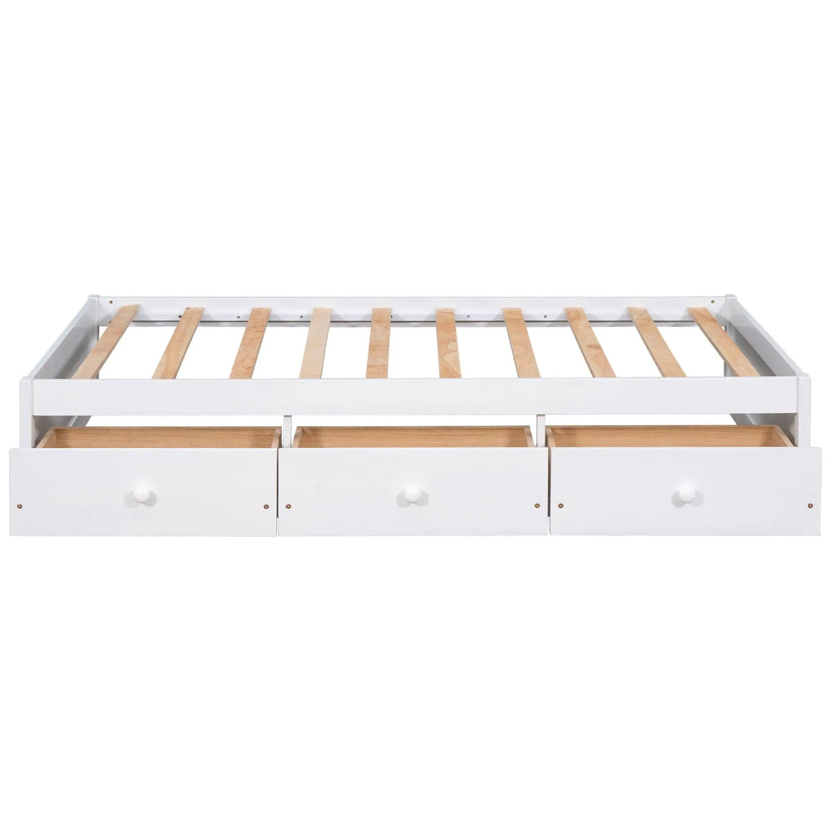Platform Storage Bed | Solid Wood | 3 Drawers | Twin White