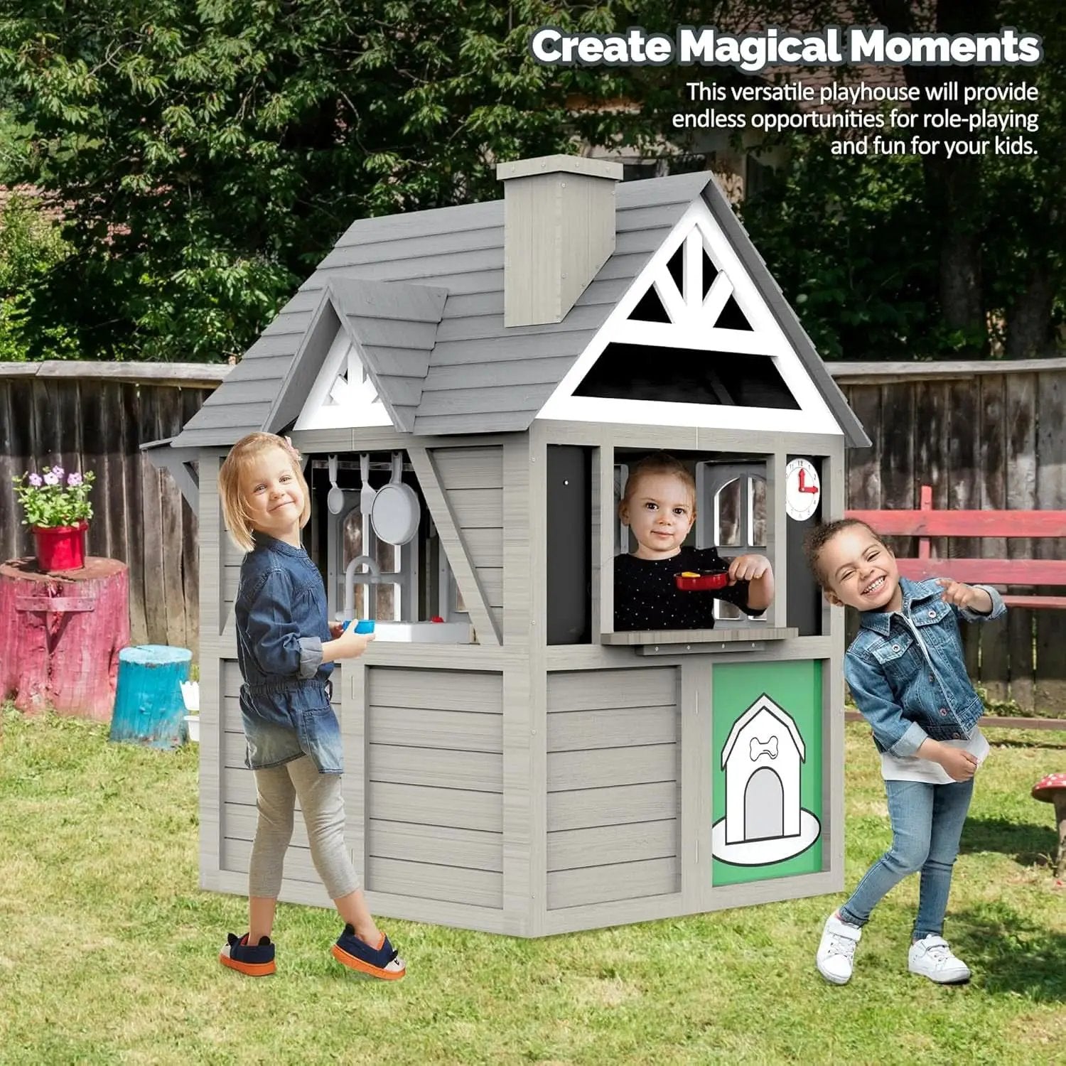 Gray Weatherproof Outdoor Wooden Playhouse With Sink from PriceLows™