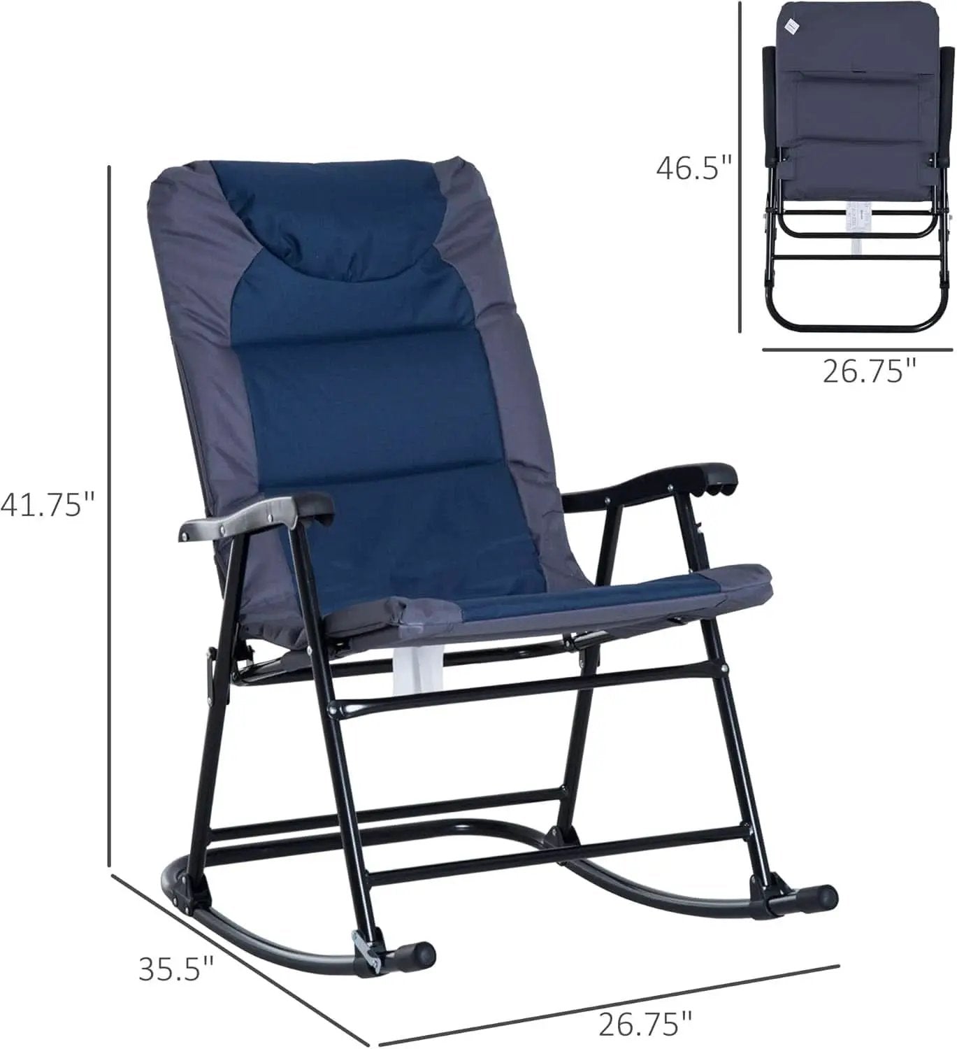 2 Piece Outdoor Patio Furniture Set With Folding Padded Rocking Chairs Navy Blue For Porch Balcony And Camping from PriceLows™