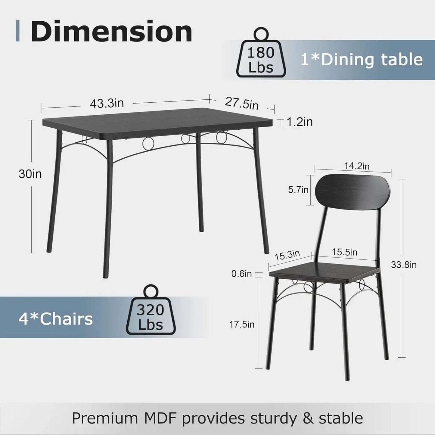 Black MDF Space Saving Dining Room Table Set With Chairs For Four from PriceLows™