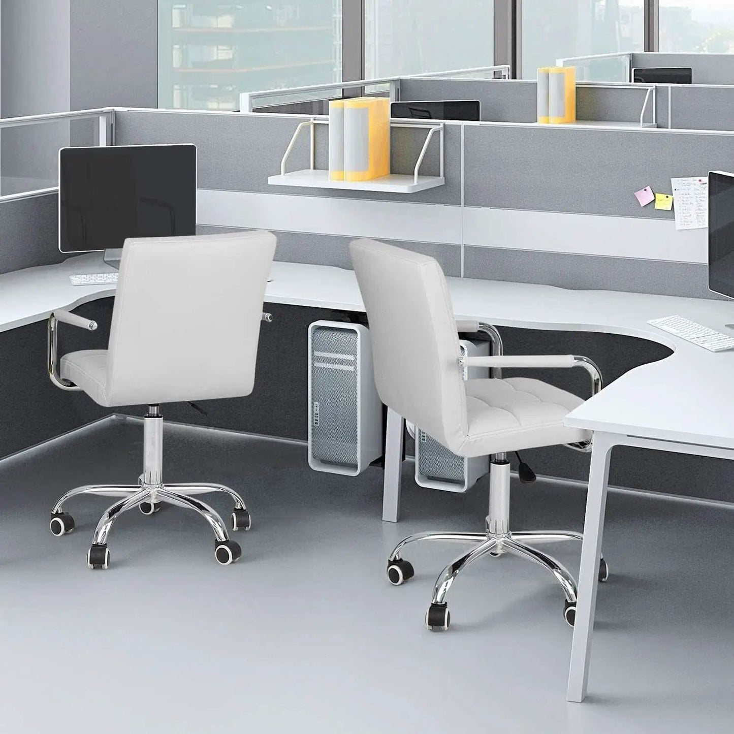 White PU Leather Desk Chair With Wheels Mid Back Office Chair from PriceLows™