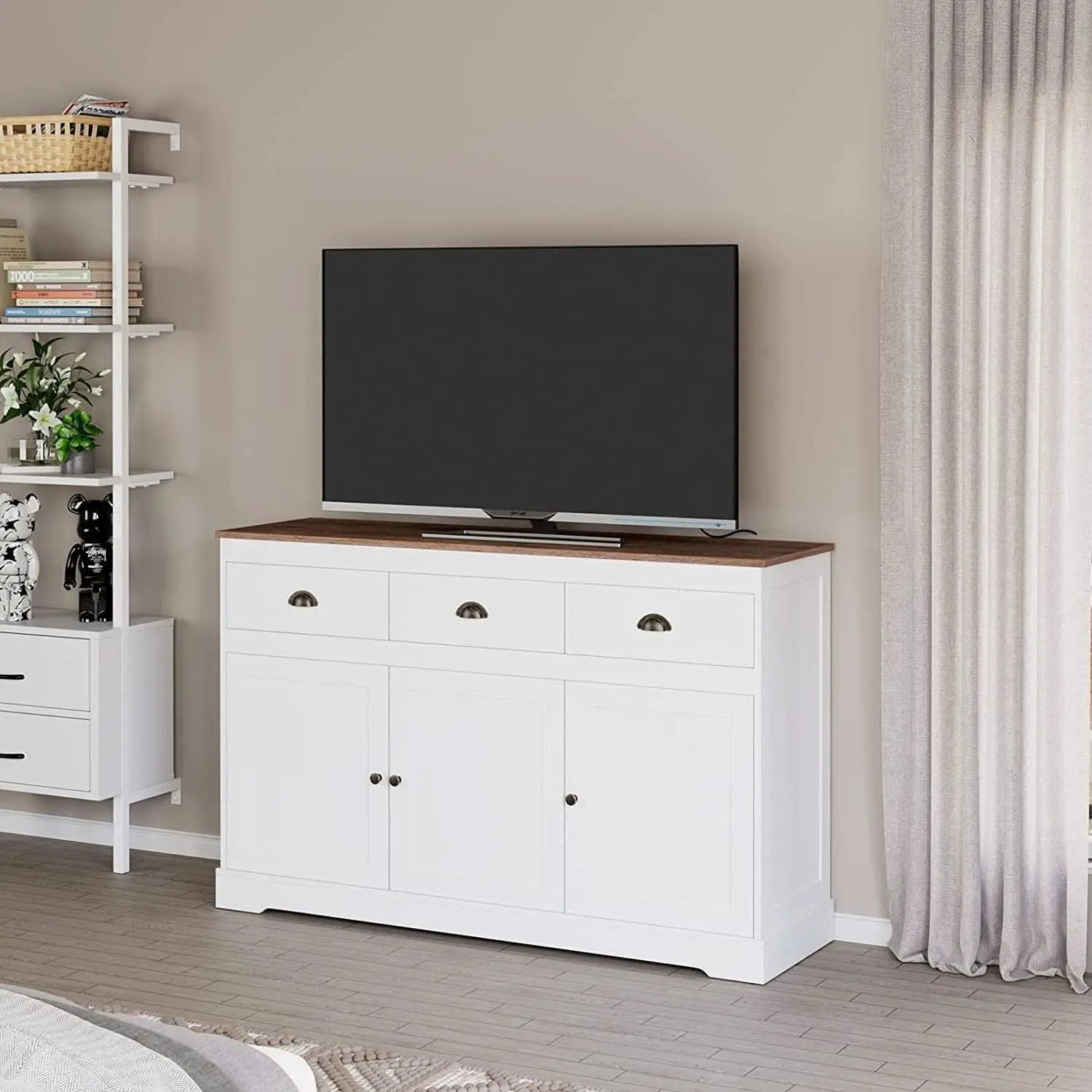 Farmhouse Buffet Cabinet With Adjustable Shelves 53 Inch Length from PriceLows™