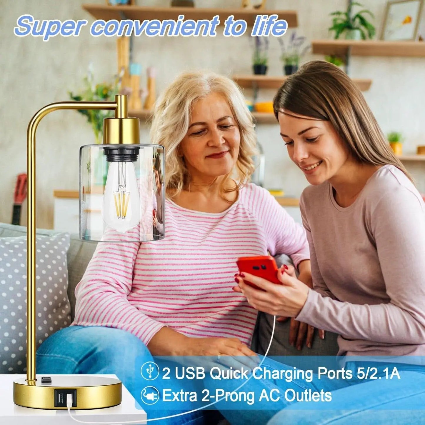 Gold Industrial Touch Table Lamps 2 Pack With USB Ports from PriceLows™