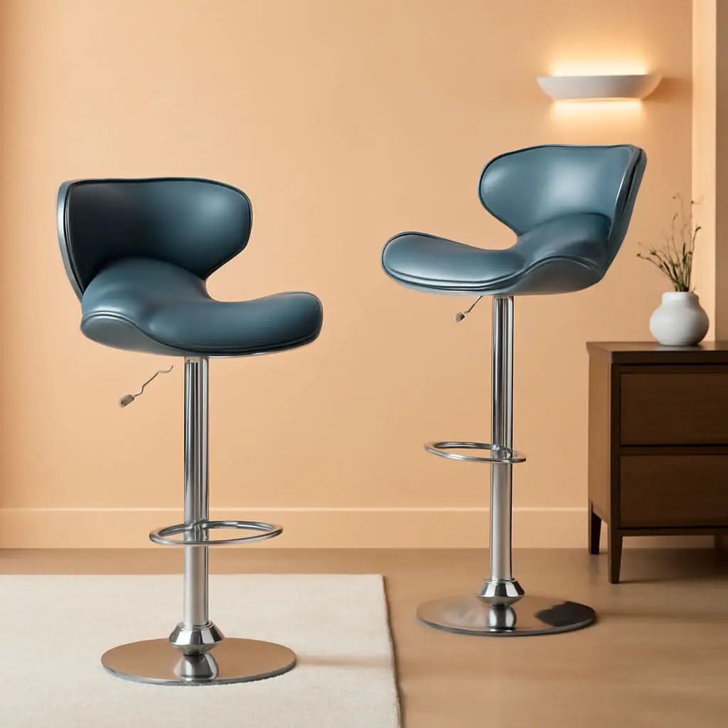 Blue Cushioned Leatherette Barstools Set Of 2 With Airlift Height And Swivel from PriceLows™