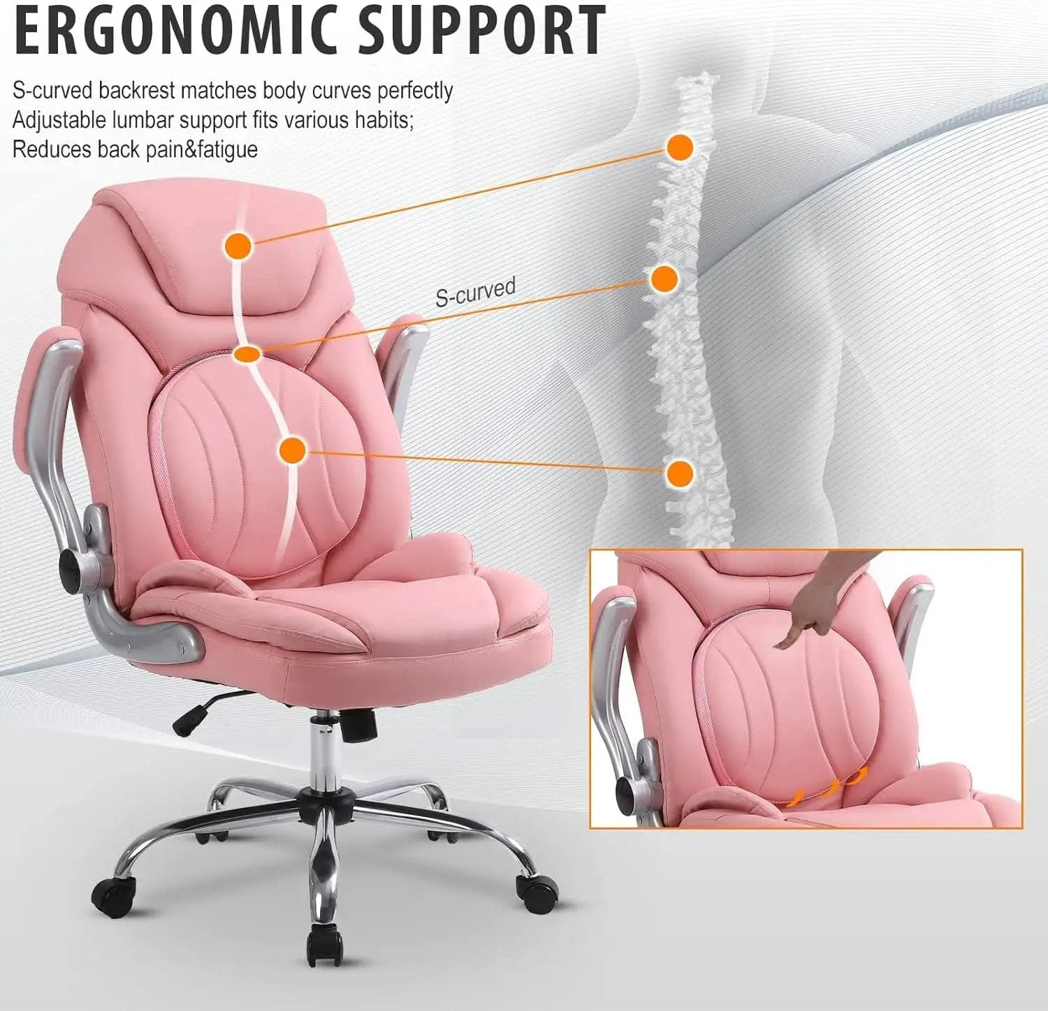 Pink Ergonomic Office Chair With Adjustable Lumbar Support from PriceLows™