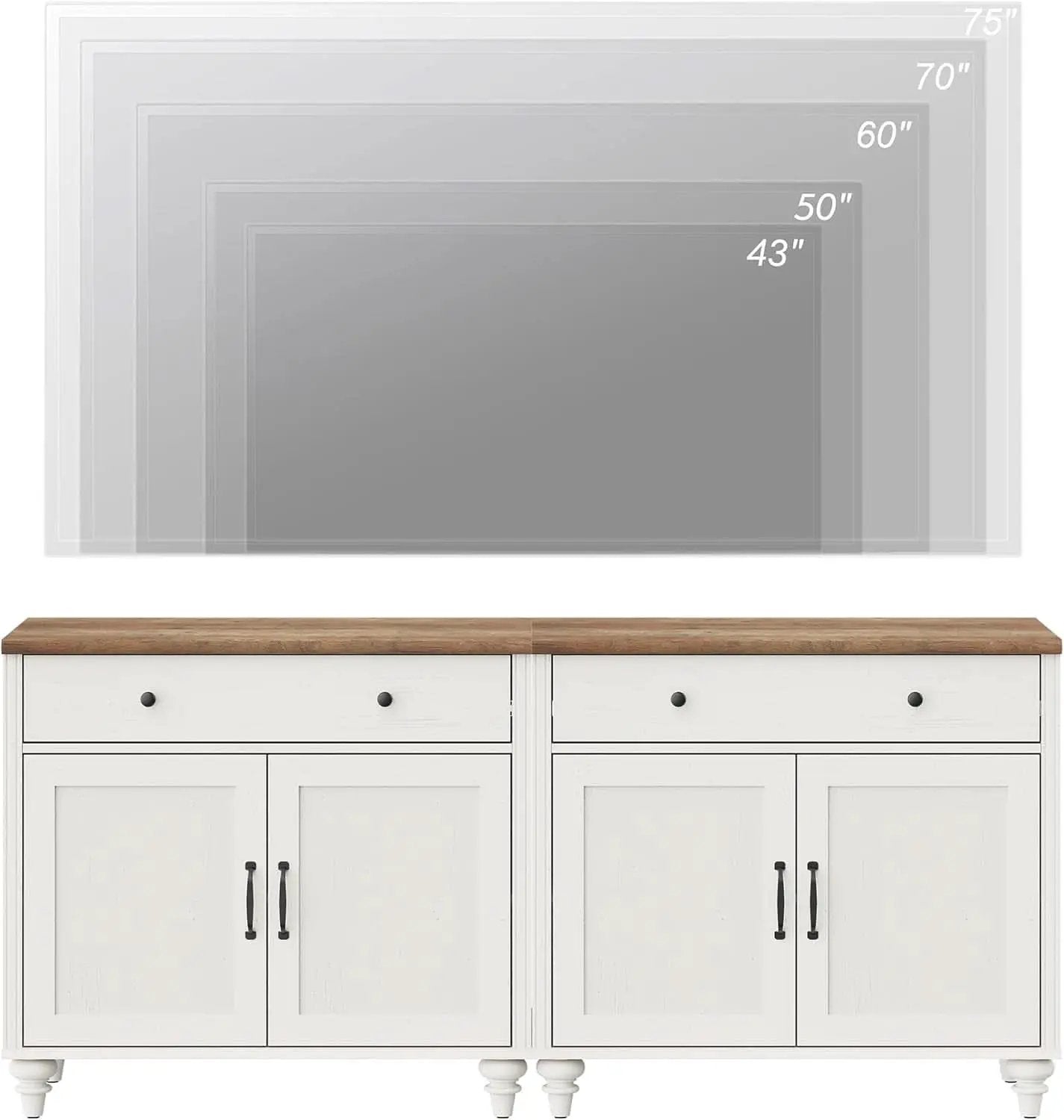 Farmhouse TV Stand For 75 Inch TV Off White 8 Doors from PriceLows™
